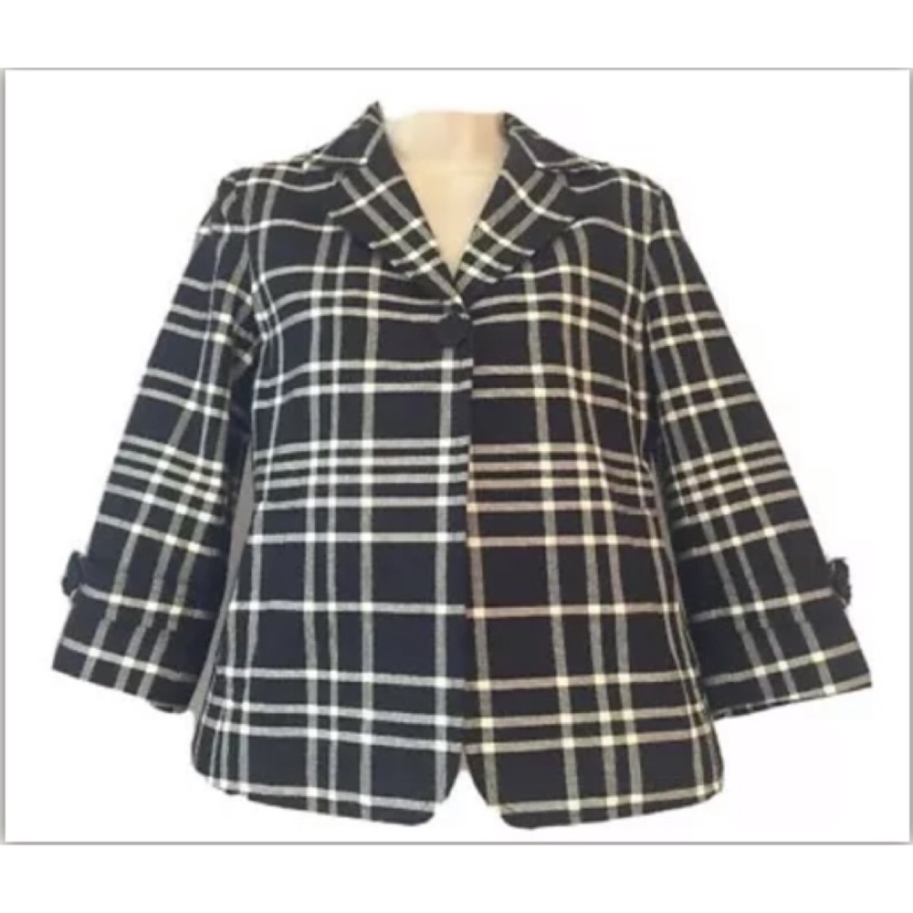 Talbots | Black & White Windowpane Pattern | Swing Blaser